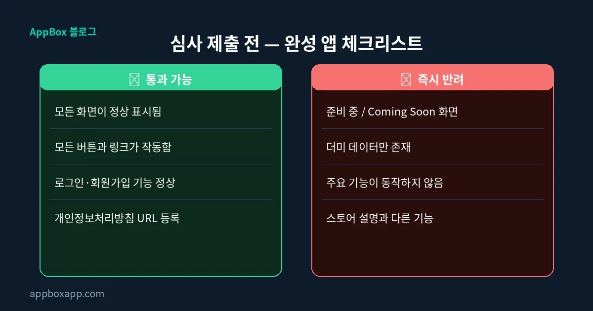 앱심사 반료 사유 - 더미데이터 존재